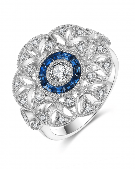 FLORAL STYLE SAPPHIRE DIAMOND RING (TR3825)